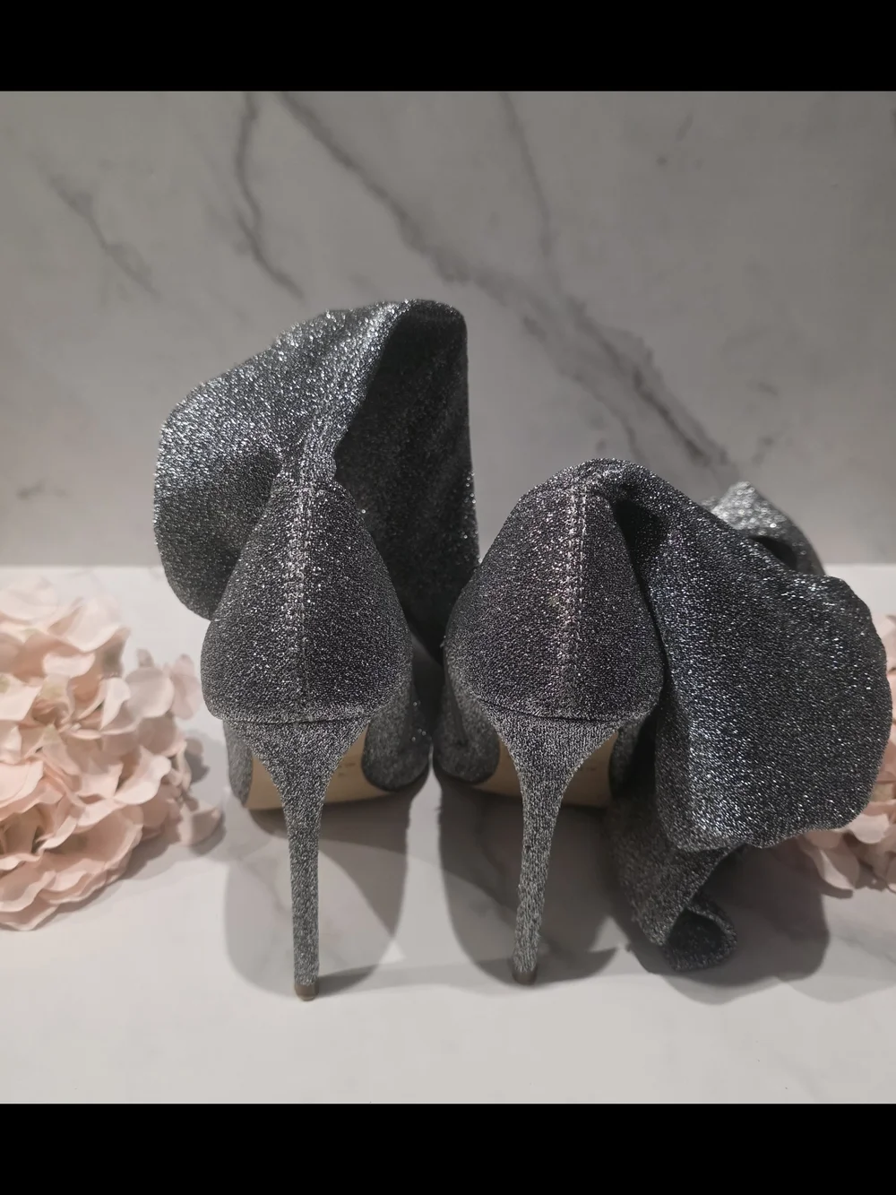 Women's Glitter Pointed-Toe Stiletto Boots - Silver Tone - Thigh High/ Over Knee